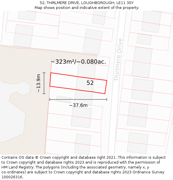 52, THIRLMERE DRIVE, LOUGHBOROUGH, LE11 3SY: Plot and title map