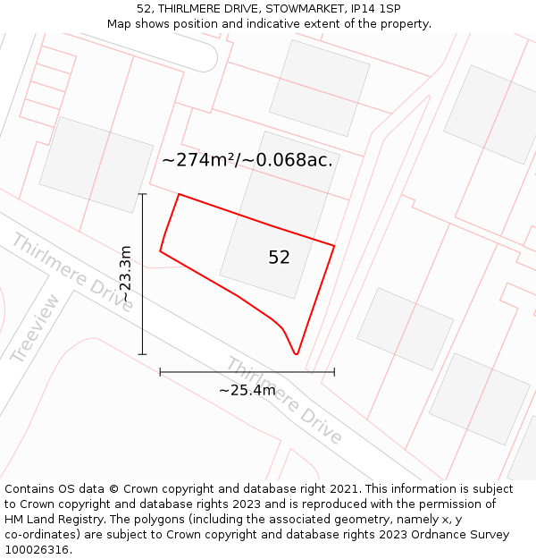 52, THIRLMERE DRIVE, STOWMARKET, IP14 1SP: Plot and title map