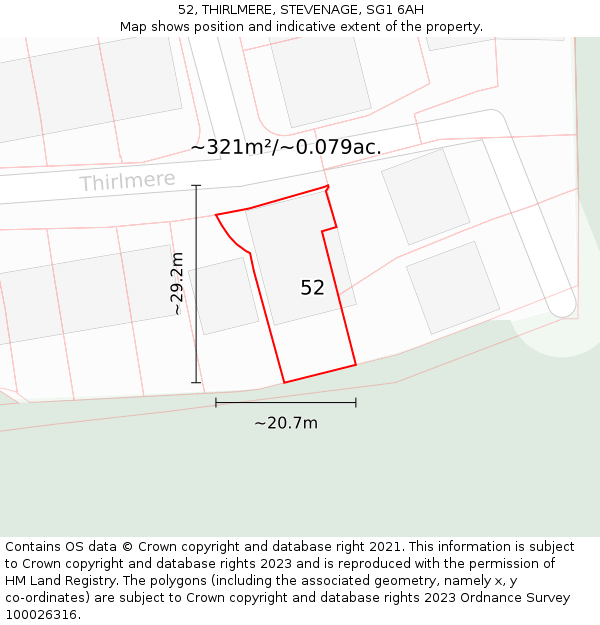 52, THIRLMERE, STEVENAGE, SG1 6AH: Plot and title map