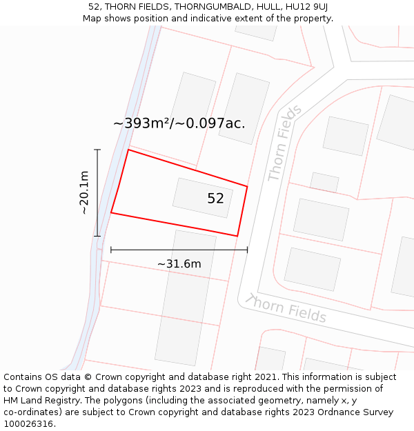 52, THORN FIELDS, THORNGUMBALD, HULL, HU12 9UJ: Plot and title map