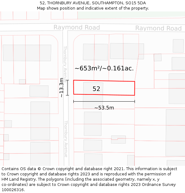 52, THORNBURY AVENUE, SOUTHAMPTON, SO15 5DA: Plot and title map