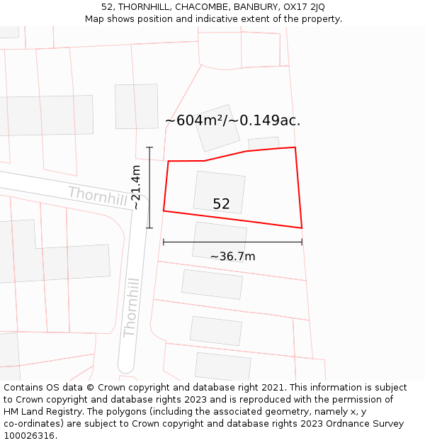 52, THORNHILL, CHACOMBE, BANBURY, OX17 2JQ: Plot and title map