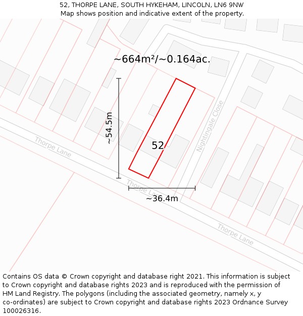 52, THORPE LANE, SOUTH HYKEHAM, LINCOLN, LN6 9NW: Plot and title map