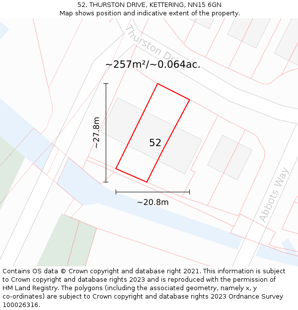 52, THURSTON DRIVE, KETTERING, NN15 6GN: Plot and title map