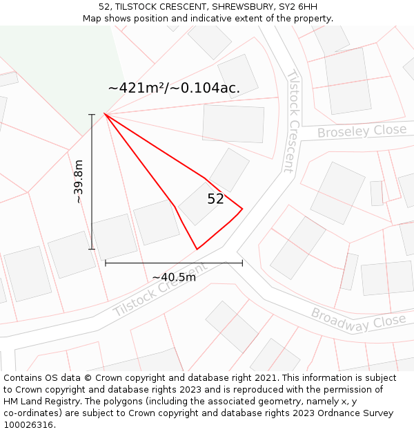 52, TILSTOCK CRESCENT, SHREWSBURY, SY2 6HH: Plot and title map