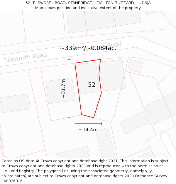 52, TILSWORTH ROAD, STANBRIDGE, LEIGHTON BUZZARD, LU7 9JA: Plot and title map