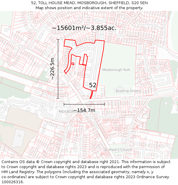 52, TOLL HOUSE MEAD, MOSBOROUGH, SHEFFIELD, S20 5EN: Plot and title map