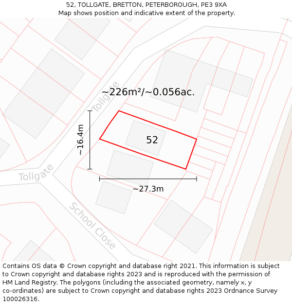 52, TOLLGATE, BRETTON, PETERBOROUGH, PE3 9XA: Plot and title map