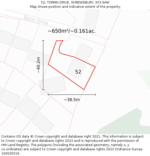 52, TORRIN DRIVE, SHREWSBURY, SY3 6AW: Plot and title map