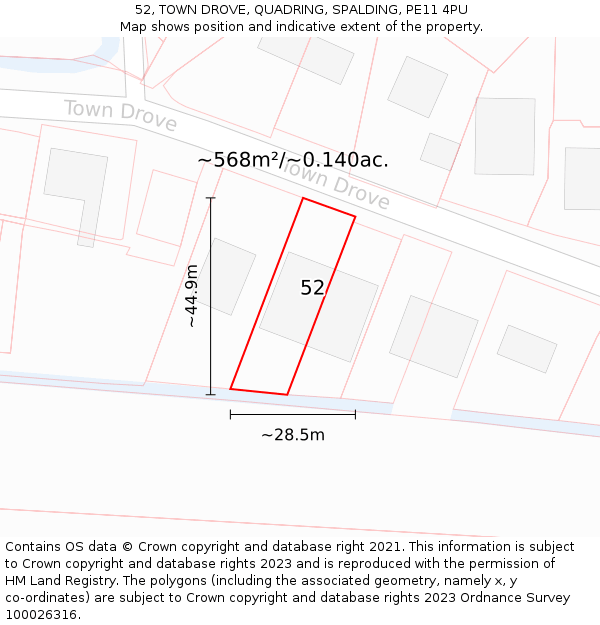 52, TOWN DROVE, QUADRING, SPALDING, PE11 4PU: Plot and title map