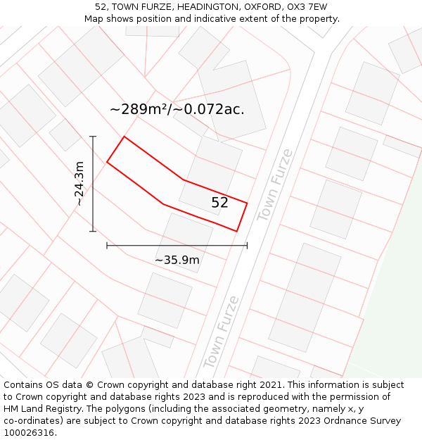 52, TOWN FURZE, HEADINGTON, OXFORD, OX3 7EW: Plot and title map