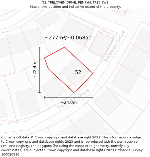 52, TRELOWEN DRIVE, PENRYN, TR10 9WS: Plot and title map