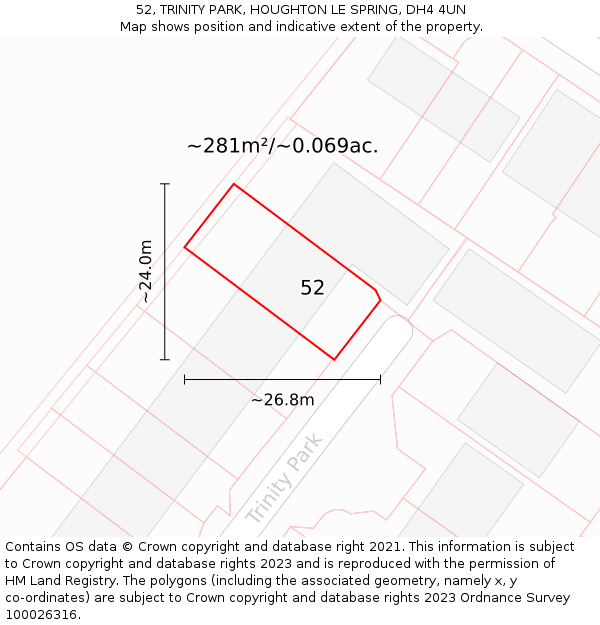 52, TRINITY PARK, HOUGHTON LE SPRING, DH4 4UN: Plot and title map