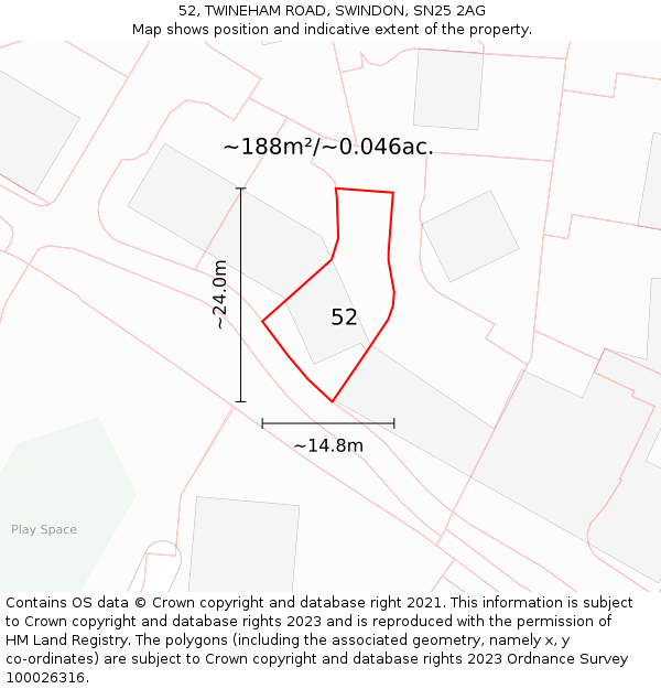 52, TWINEHAM ROAD, SWINDON, SN25 2AG: Plot and title map