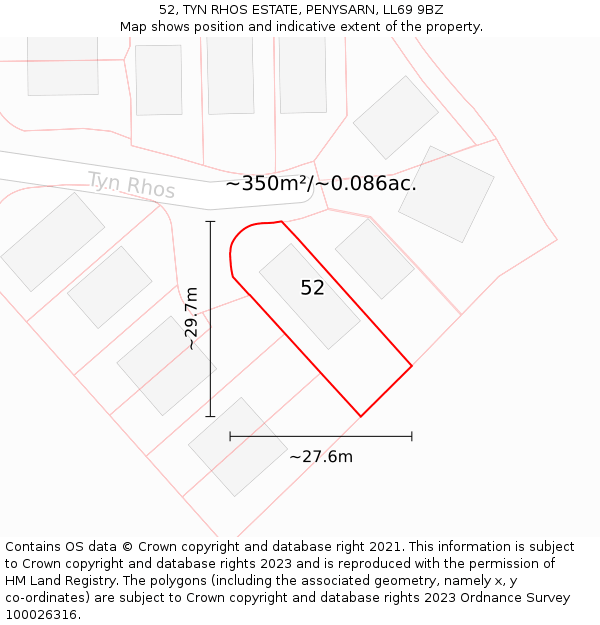 52, TYN RHOS ESTATE, PENYSARN, LL69 9BZ: Plot and title map