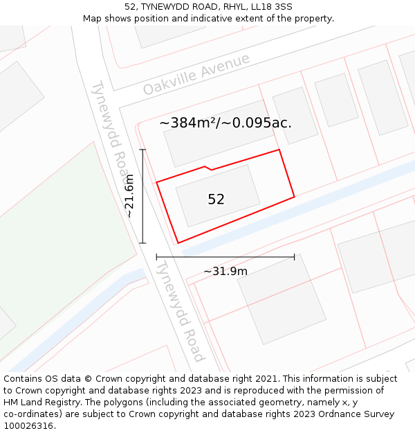 52, TYNEWYDD ROAD, RHYL, LL18 3SS: Plot and title map