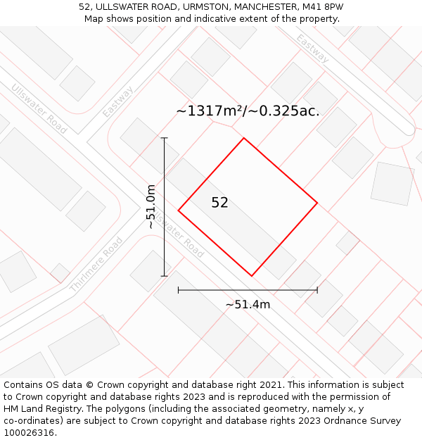 52, ULLSWATER ROAD, URMSTON, MANCHESTER, M41 8PW: Plot and title map