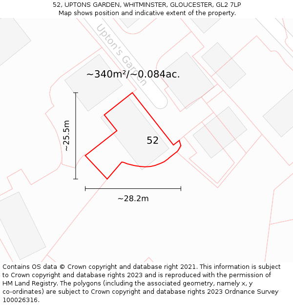 52, UPTONS GARDEN, WHITMINSTER, GLOUCESTER, GL2 7LP: Plot and title map