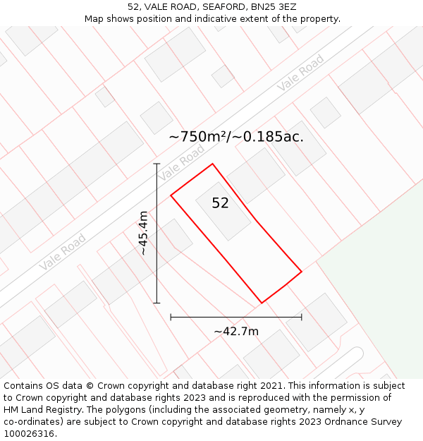 52, VALE ROAD, SEAFORD, BN25 3EZ: Plot and title map