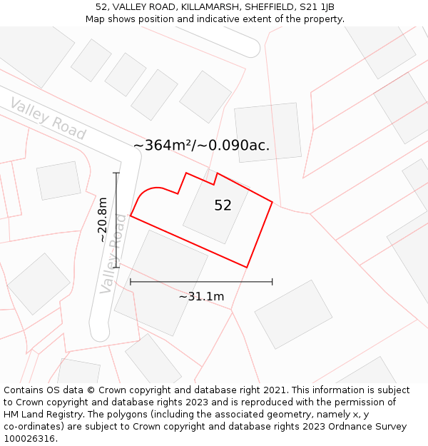 52, VALLEY ROAD, KILLAMARSH, SHEFFIELD, S21 1JB: Plot and title map