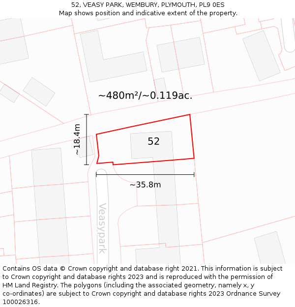 52, VEASY PARK, WEMBURY, PLYMOUTH, PL9 0ES: Plot and title map