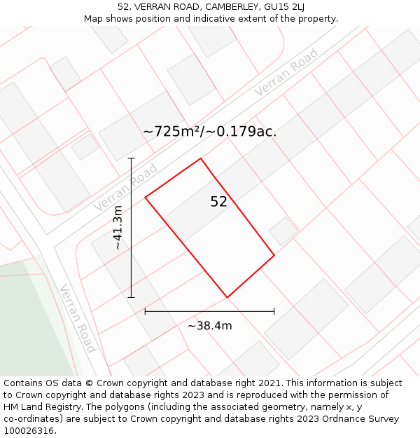 52, VERRAN ROAD, CAMBERLEY, GU15 2LJ: Plot and title map