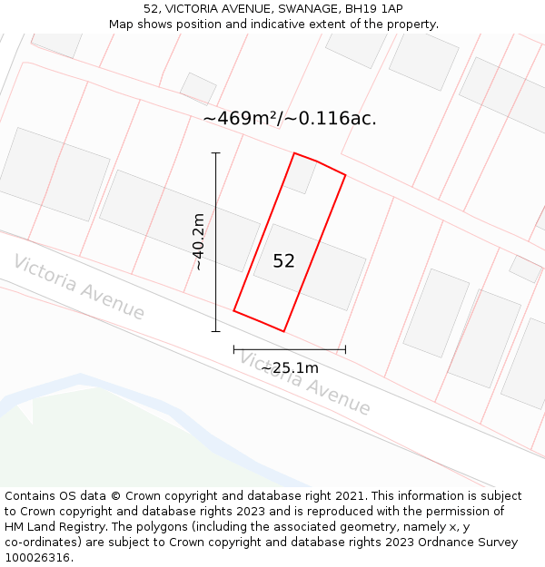 52, VICTORIA AVENUE, SWANAGE, BH19 1AP: Plot and title map