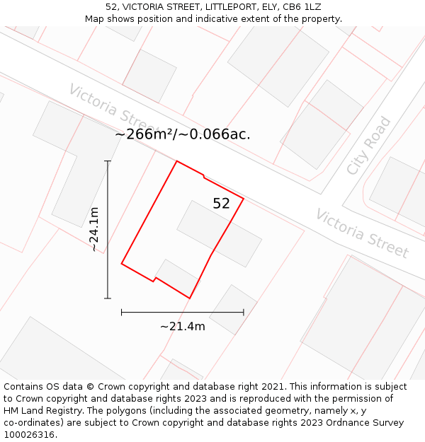 52, VICTORIA STREET, LITTLEPORT, ELY, CB6 1LZ: Plot and title map