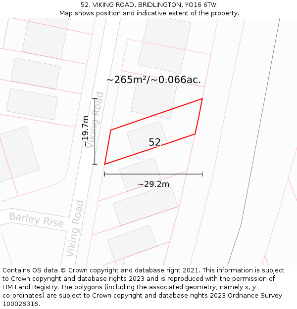 52, VIKING ROAD, BRIDLINGTON, YO16 6TW: Plot and title map