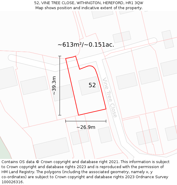 52, VINE TREE CLOSE, WITHINGTON, HEREFORD, HR1 3QW: Plot and title map