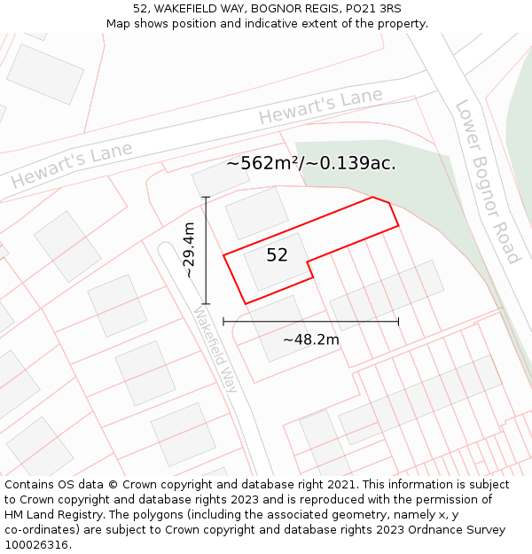 52, WAKEFIELD WAY, BOGNOR REGIS, PO21 3RS: Plot and title map