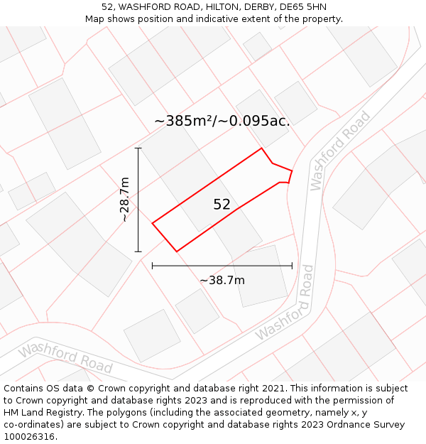 52, WASHFORD ROAD, HILTON, DERBY, DE65 5HN: Plot and title map