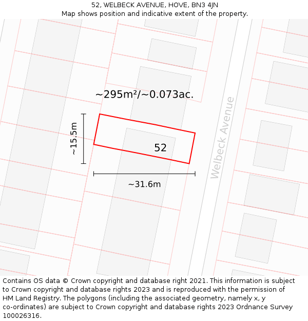 52, WELBECK AVENUE, HOVE, BN3 4JN: Plot and title map