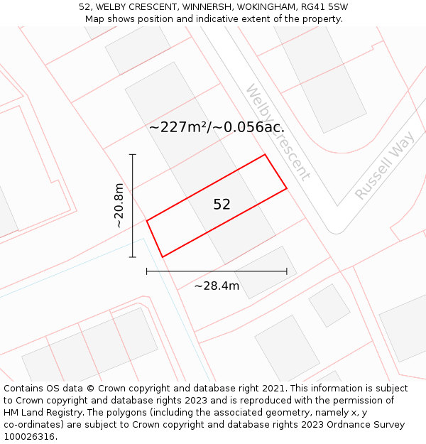 52, WELBY CRESCENT, WINNERSH, WOKINGHAM, RG41 5SW: Plot and title map