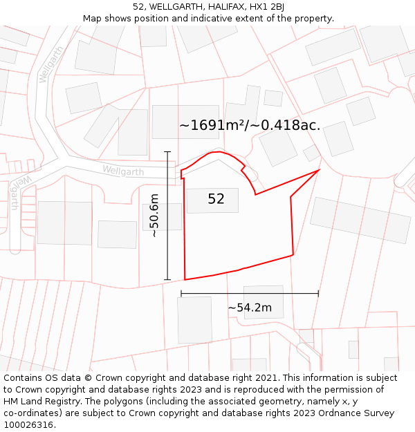 52, WELLGARTH, HALIFAX, HX1 2BJ: Plot and title map