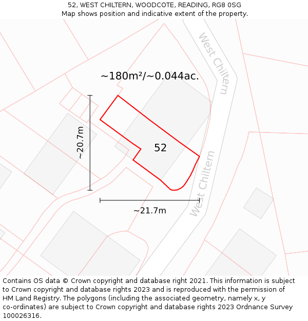 52, WEST CHILTERN, WOODCOTE, READING, RG8 0SG: Plot and title map