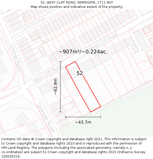 52, WEST CLIFF ROAD, RAMSGATE, CT11 9NT: Plot and title map