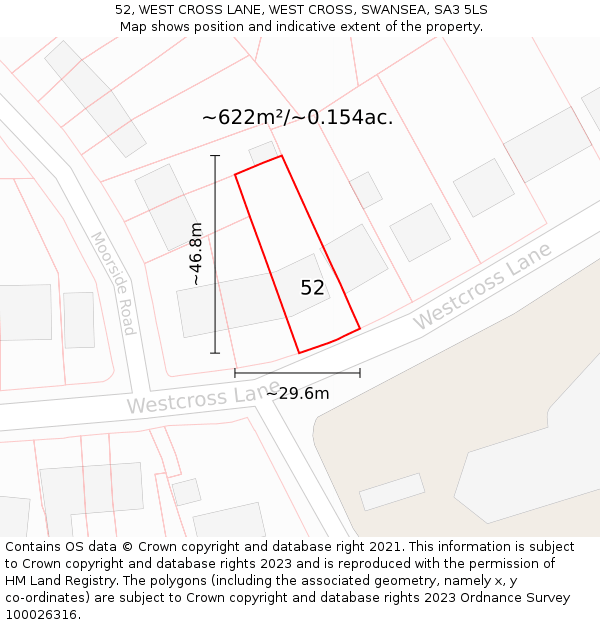 52, WEST CROSS LANE, WEST CROSS, SWANSEA, SA3 5LS: Plot and title map