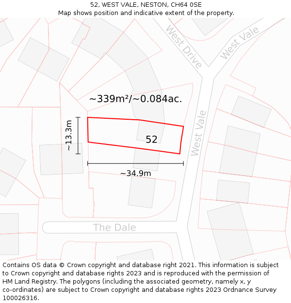 52, WEST VALE, NESTON, CH64 0SE: Plot and title map