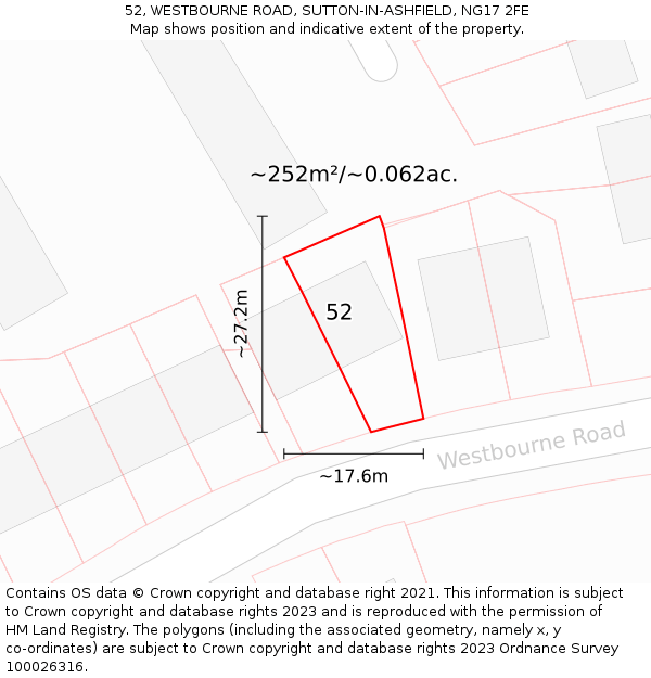 52, WESTBOURNE ROAD, SUTTON-IN-ASHFIELD, NG17 2FE: Plot and title map