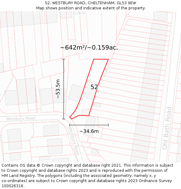 52, WESTBURY ROAD, CHELTENHAM, GL53 9EW: Plot and title map