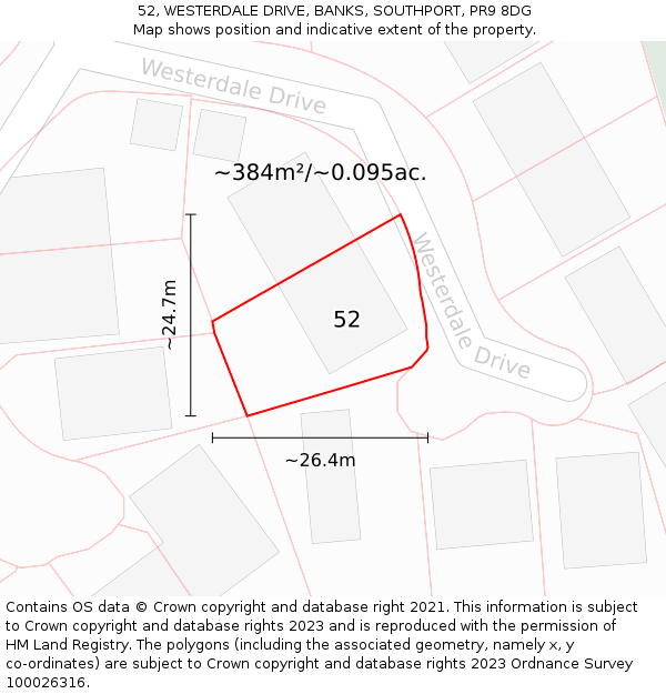 52, WESTERDALE DRIVE, BANKS, SOUTHPORT, PR9 8DG: Plot and title map