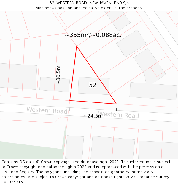 52, WESTERN ROAD, NEWHAVEN, BN9 9JN: Plot and title map