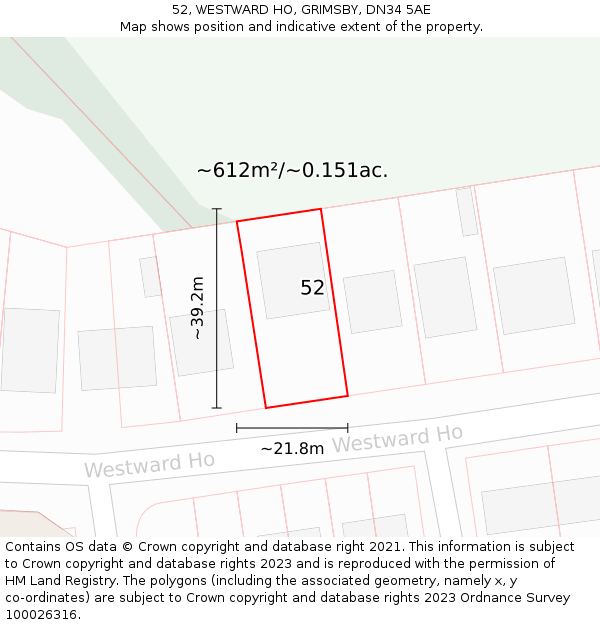 52, WESTWARD HO, GRIMSBY, DN34 5AE: Plot and title map