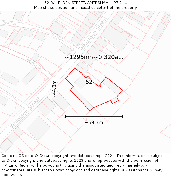 52, WHIELDEN STREET, AMERSHAM, HP7 0HU: Plot and title map