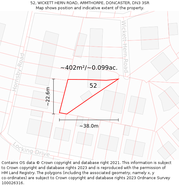 52, WICKETT HERN ROAD, ARMTHORPE, DONCASTER, DN3 3SR: Plot and title map