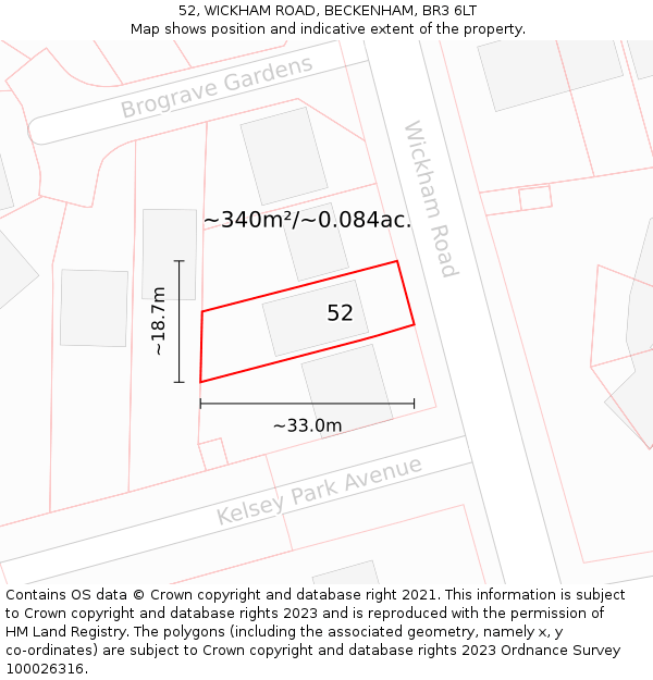 52, WICKHAM ROAD, BECKENHAM, BR3 6LT: Plot and title map