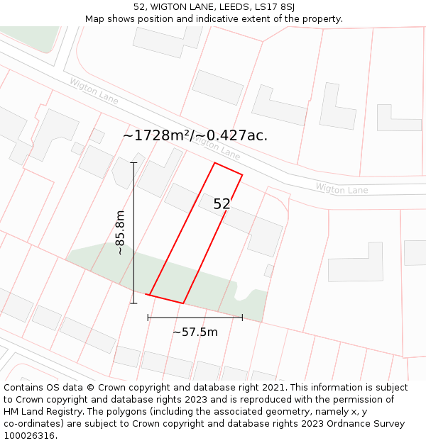 52, WIGTON LANE, LEEDS, LS17 8SJ: Plot and title map