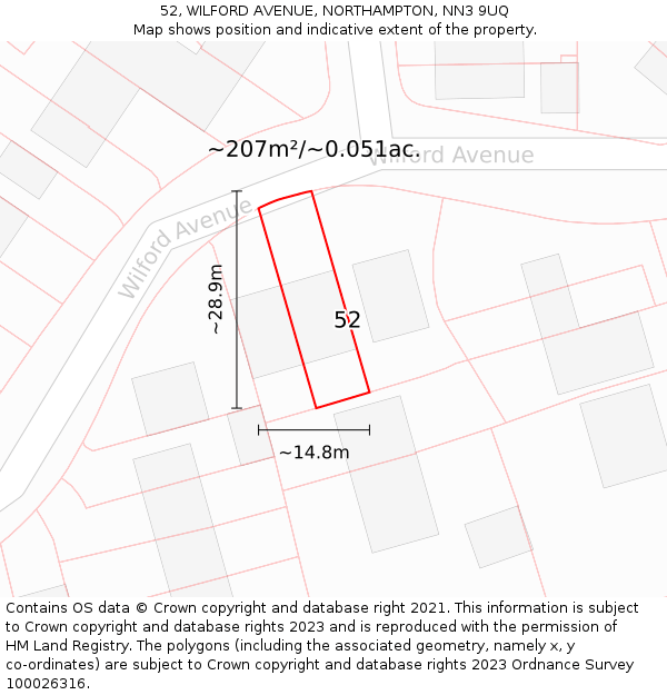 52, WILFORD AVENUE, NORTHAMPTON, NN3 9UQ: Plot and title map