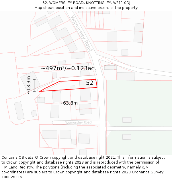 52, WOMERSLEY ROAD, KNOTTINGLEY, WF11 0DJ: Plot and title map